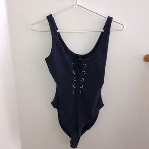 FREE w/ any purchase - Navy blue tie up body suit